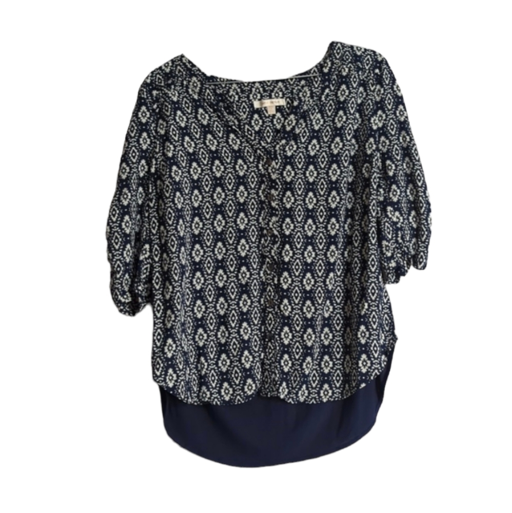 Skies Are Blue Navy and White Patterned Top